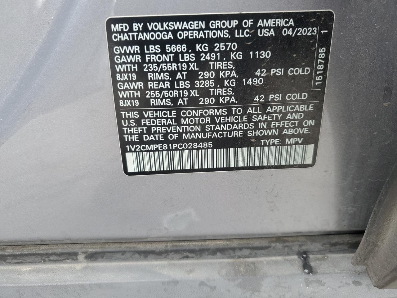 2023 VOLKSWAGEN ID.4 PRO VIN:1V2CMPE81PC028485