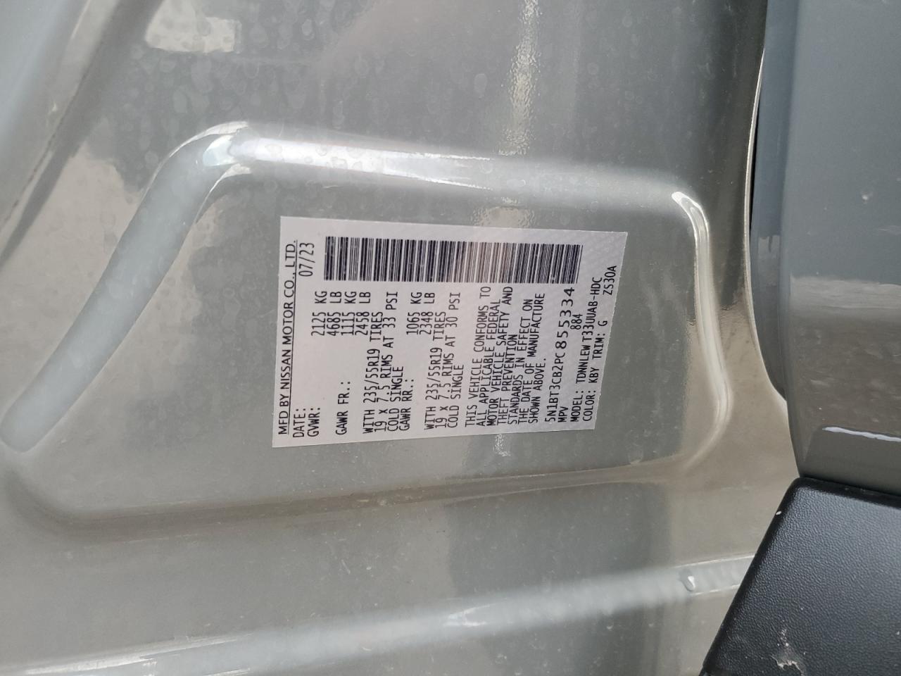 2023 NISSAN ROGUE SL VIN:5N1BT3CB2PC855334