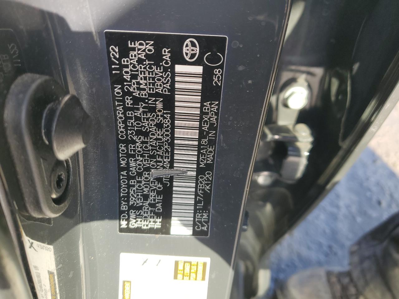 2023 TOYOTA COROLLA LE VIN:JTDB4MEE2P3003841