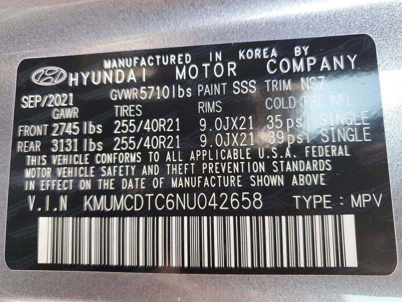 2022 GENESIS GV70 BASE VIN:KMUMCDTC6NU042658