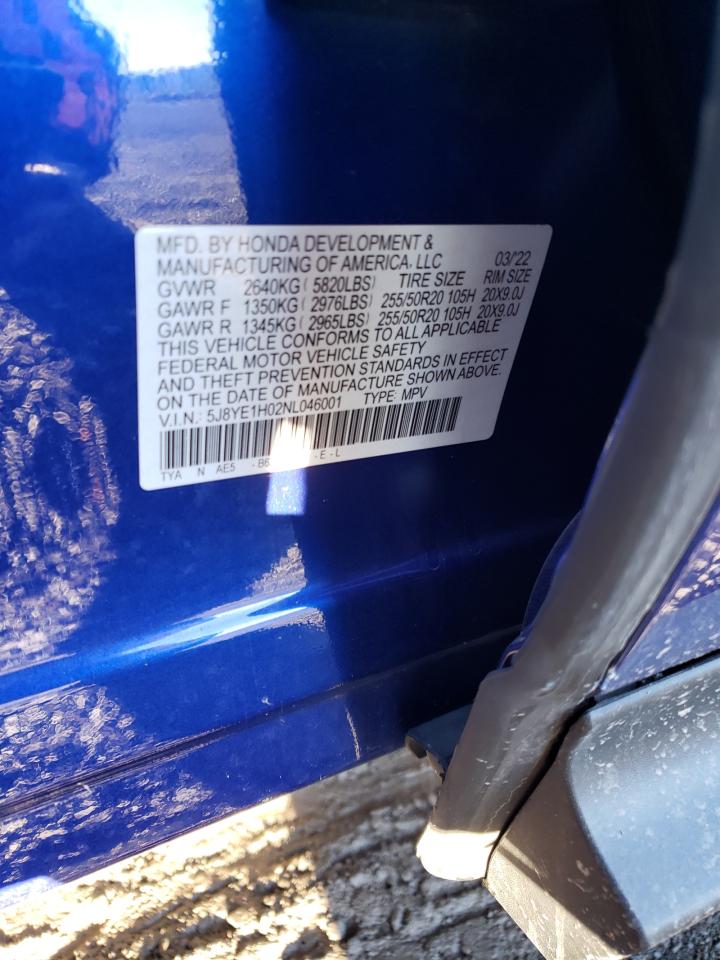 2022 ACURA MDX A-SPEC VIN:5J8YE1H02NL046001