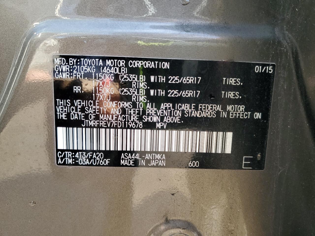 2023 TOYOTA RAV4 XLE VIN:JTMRFREV7FD119678