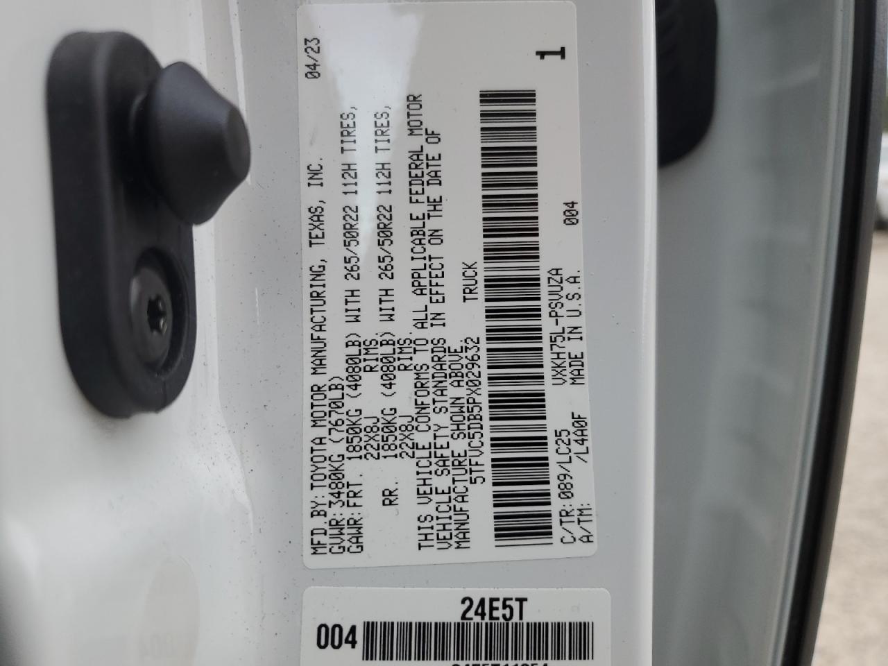 2023 TOYOTA TUNDRA CREWMAX CAPSTONE VIN:5TFVC5DB5PX029632