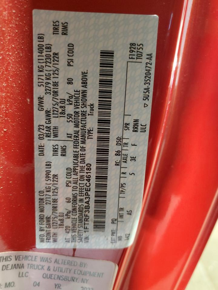 2023 FORD F350 SUPER DUTY VIN:1FTRF3BA3PEC46180