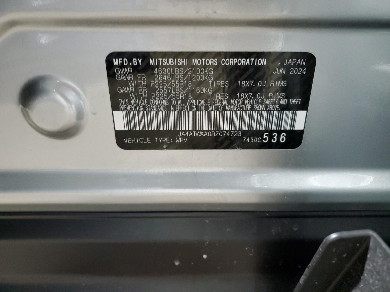 2024 MITSUBISHI ECLIPSE CROSS SE VIN:JA4ATWAA0RZ074723