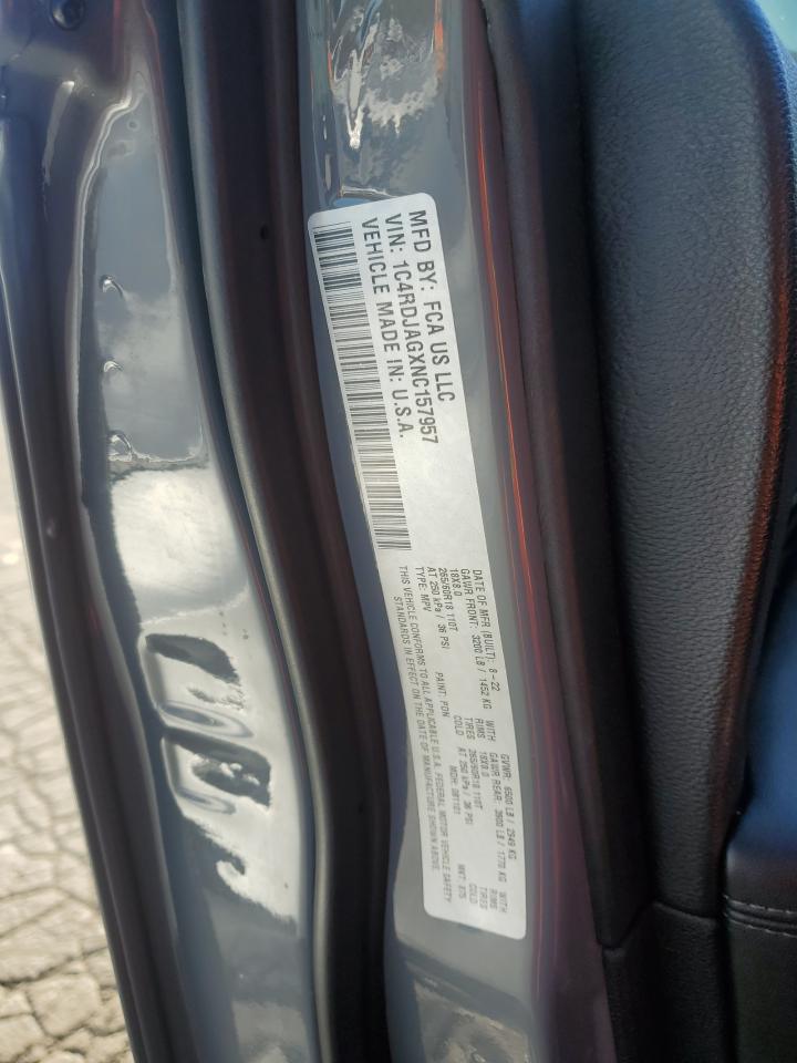 2022 DODGE DURANGO SXT VIN:1C4RDJAGXNC157957