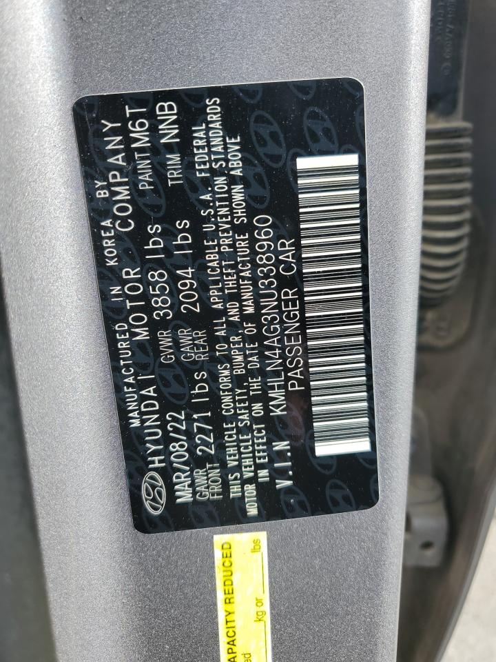 2022 HYUNDAI ELANTRA SEL VIN:KMHLN4AG3NU338960