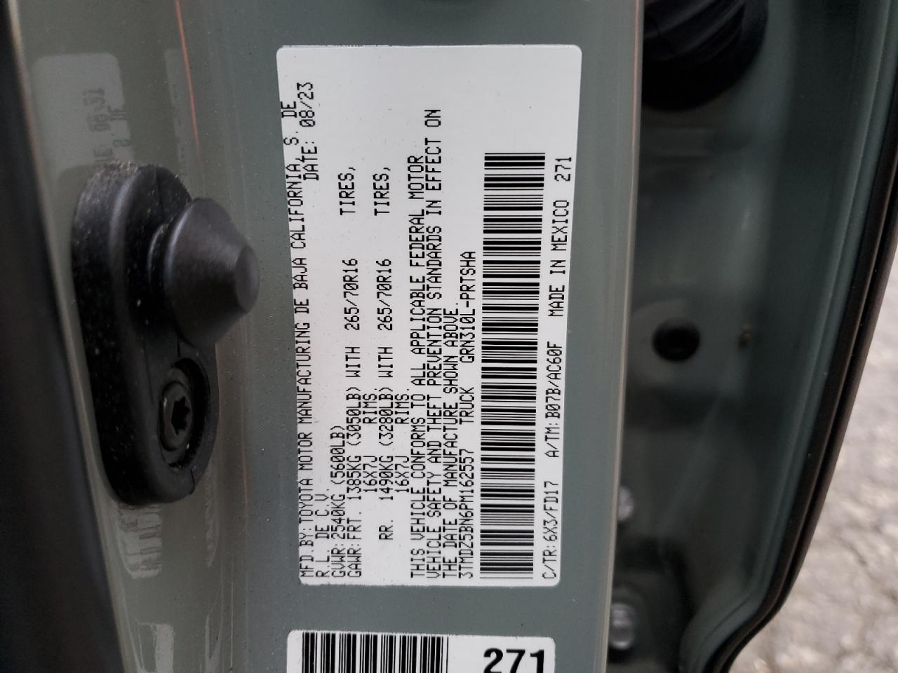 2023 TOYOTA TACOMA DOUBLE CAB VIN:3TMDZ5BN6PM162557