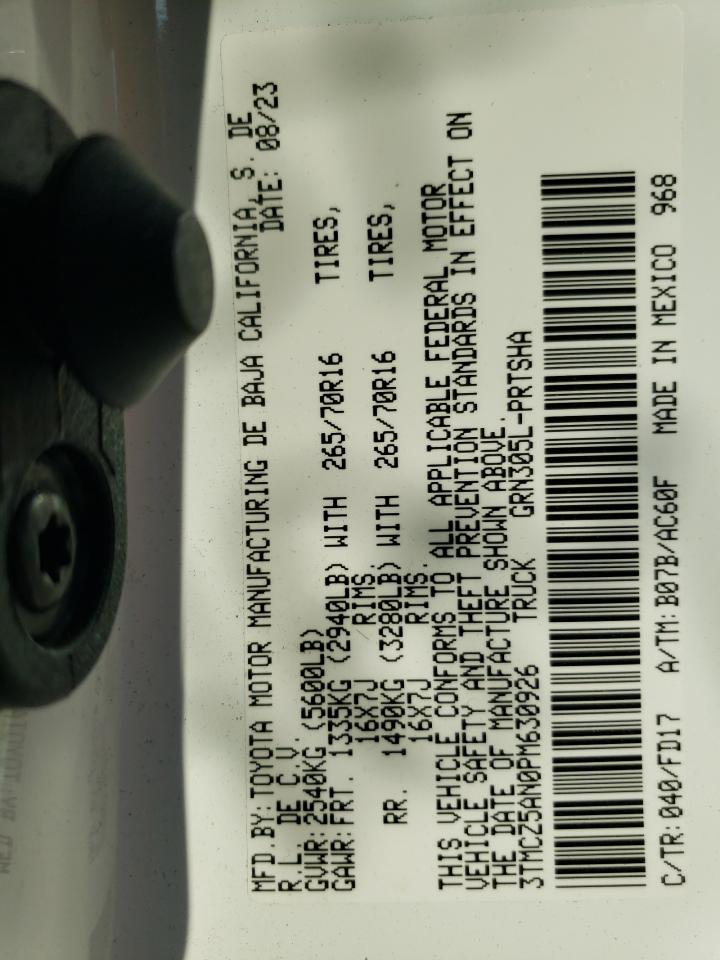 2023 TOYOTA TACOMA DOUBLE CAB VIN:3TMCZ5AN0PM630926