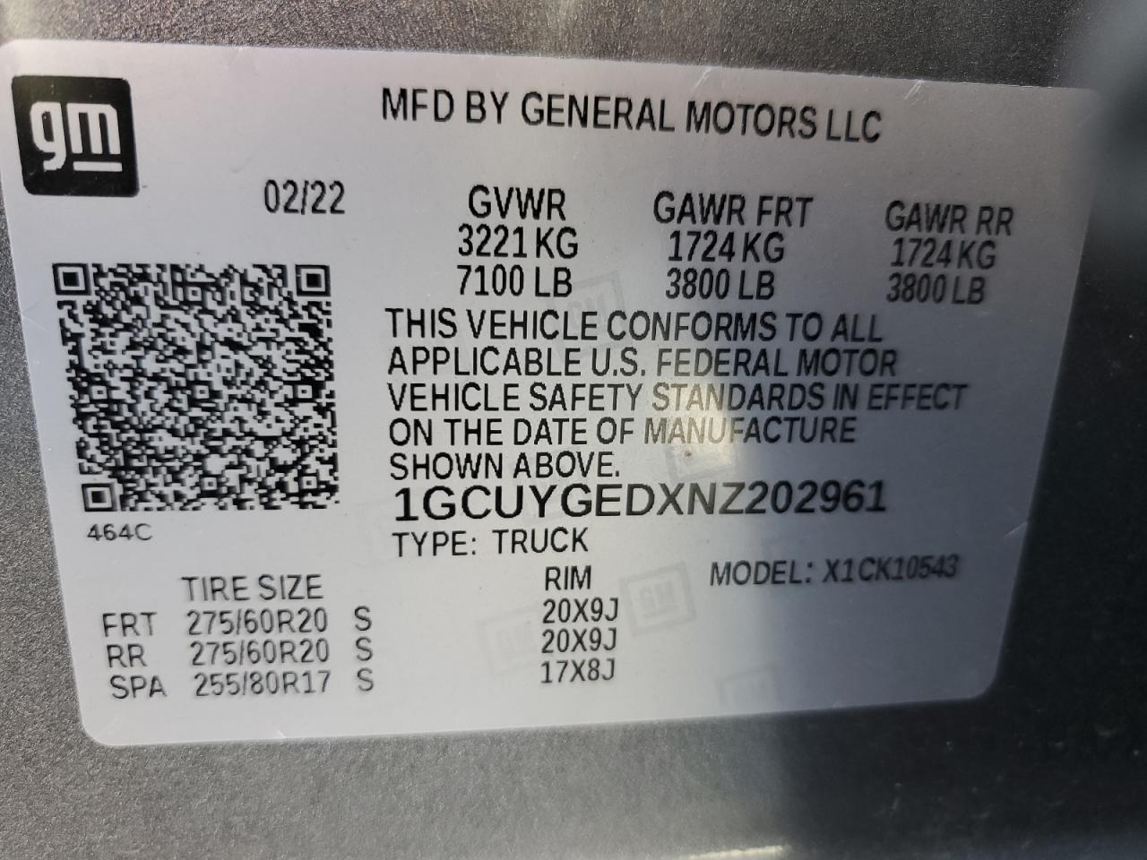 2022 CHEVROLET SILVERADO LTD K1500 LTZ VIN:1GCUYGEDXNZ202961