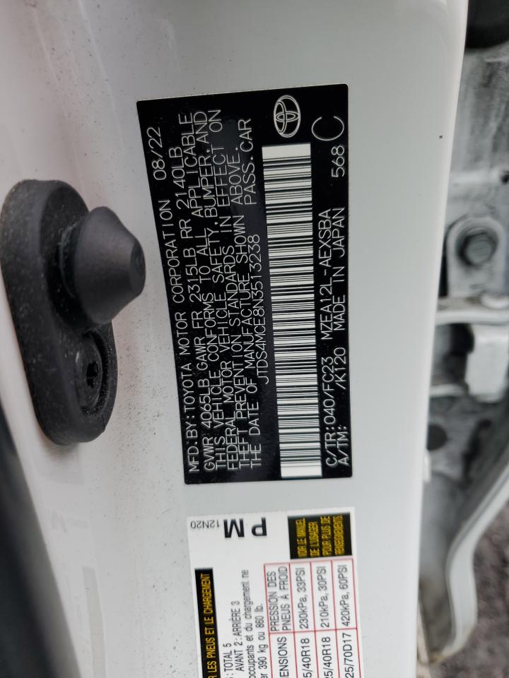 2022 TOYOTA COROLLA SE VIN:JTDS4MCE8N3513238
