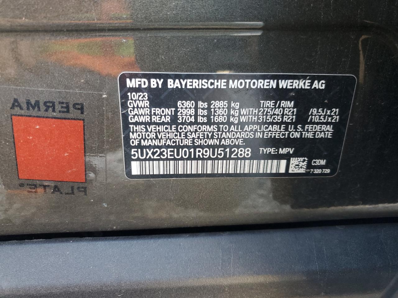 2024 BMW X5 XDRIVE40I VIN:5UX23EU01R9U51288