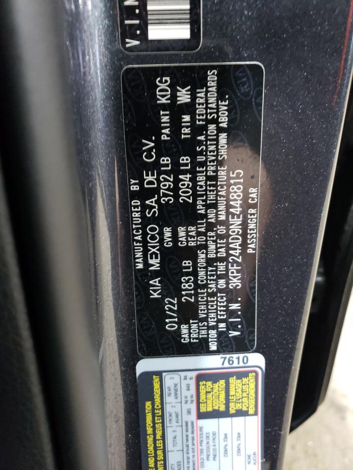 2022 KIA FORTE FE VIN:3KPF24AD9NE448815