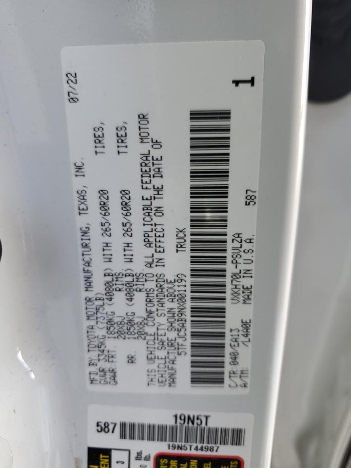 2022 TOYOTA TUNDRA CREWMAX LIMITED VIN:5TFJC5AB9NX001199