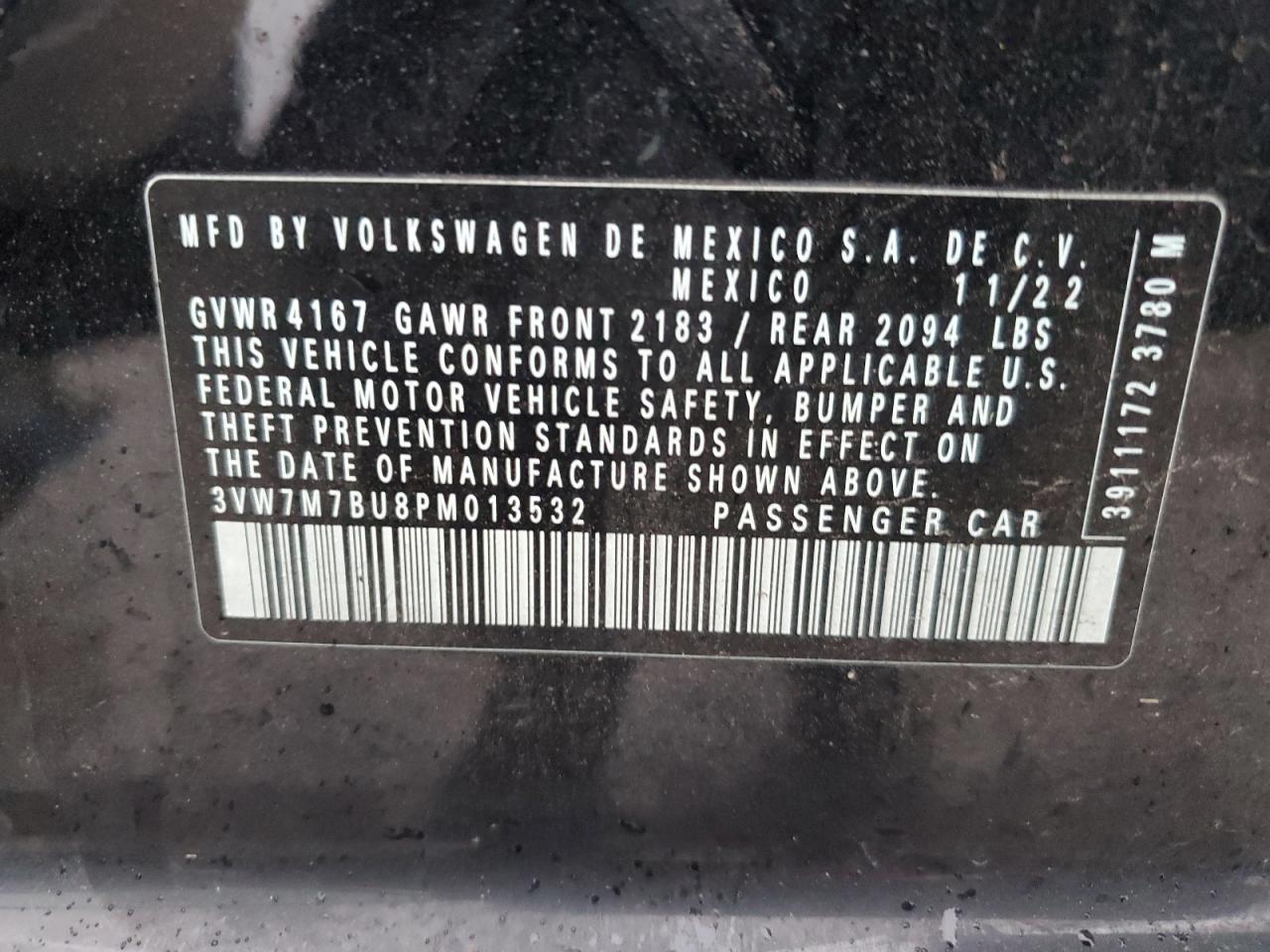 2023 VOLKSWAGEN JETTA SE VIN:3VW7M7BU8PM013532