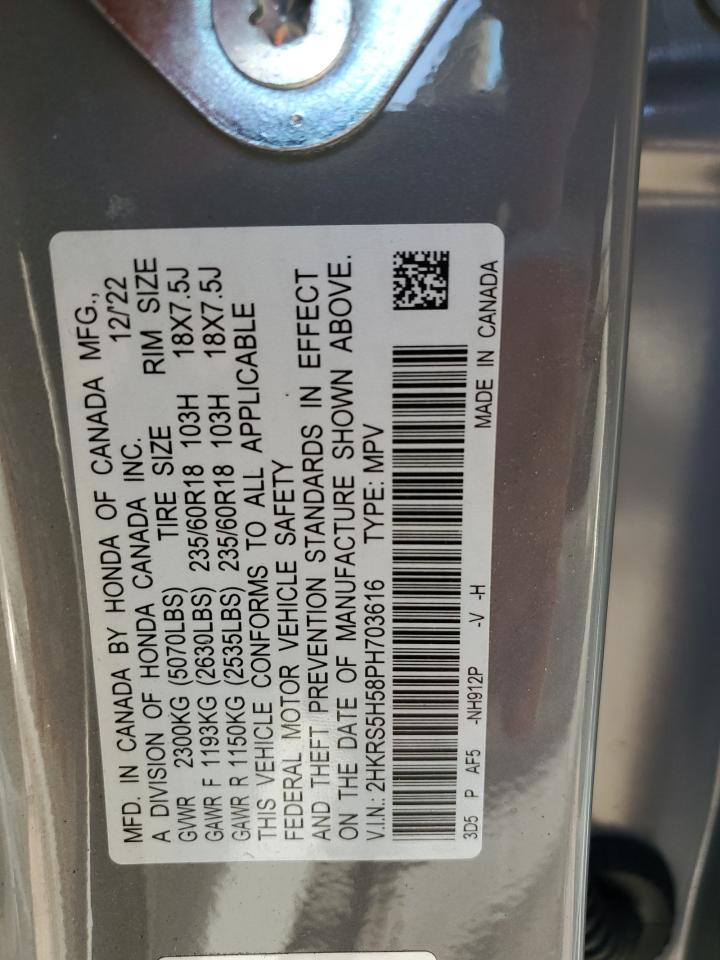 2023 HONDA CR-V SPORT VIN:2HKRS5H58PH703616