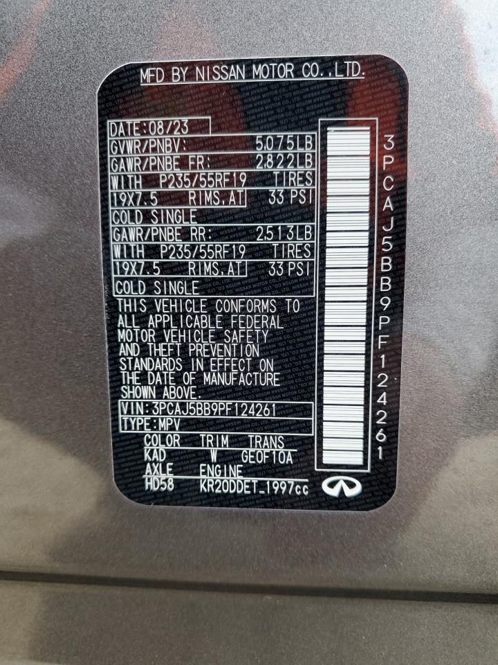 2023 INFINITI QX50 LUXE VIN:3PCAJ5BB9PF124261