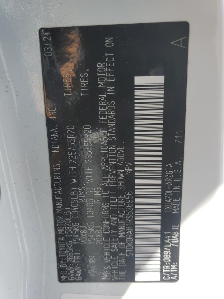 2024 TOYOTA HIGHLANDER LE VIN:5TDKDRAH1RS536956