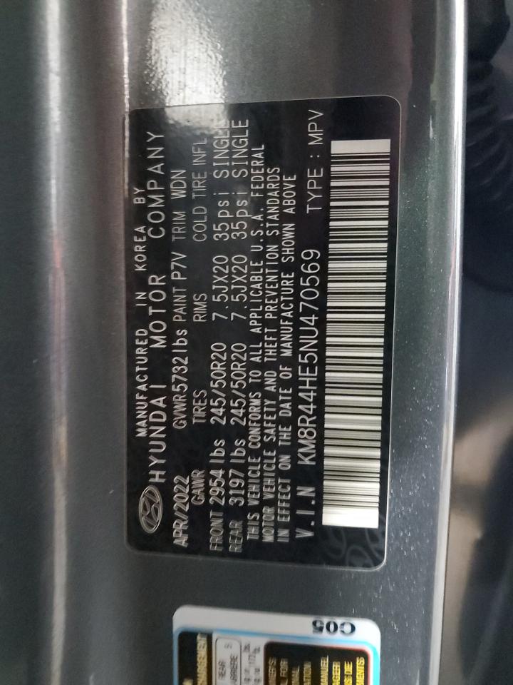 2022 HYUNDAI PALISADE SEL VIN:5TDJZRFH7JS524983