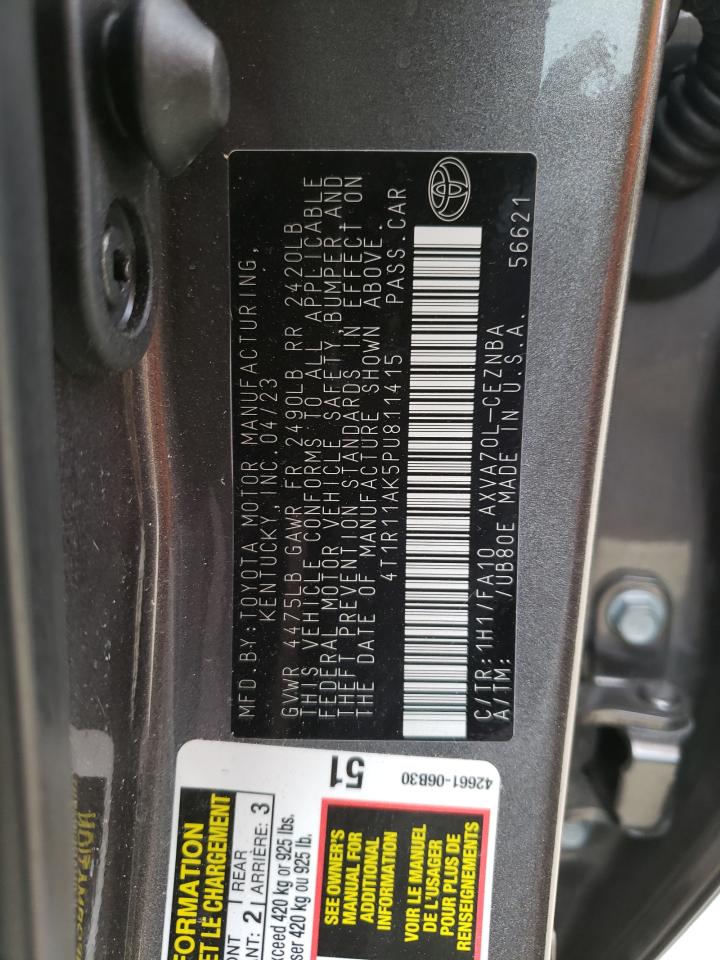 2023 TOYOTA CAMRY LE VIN:4T1R11AK5PU811415