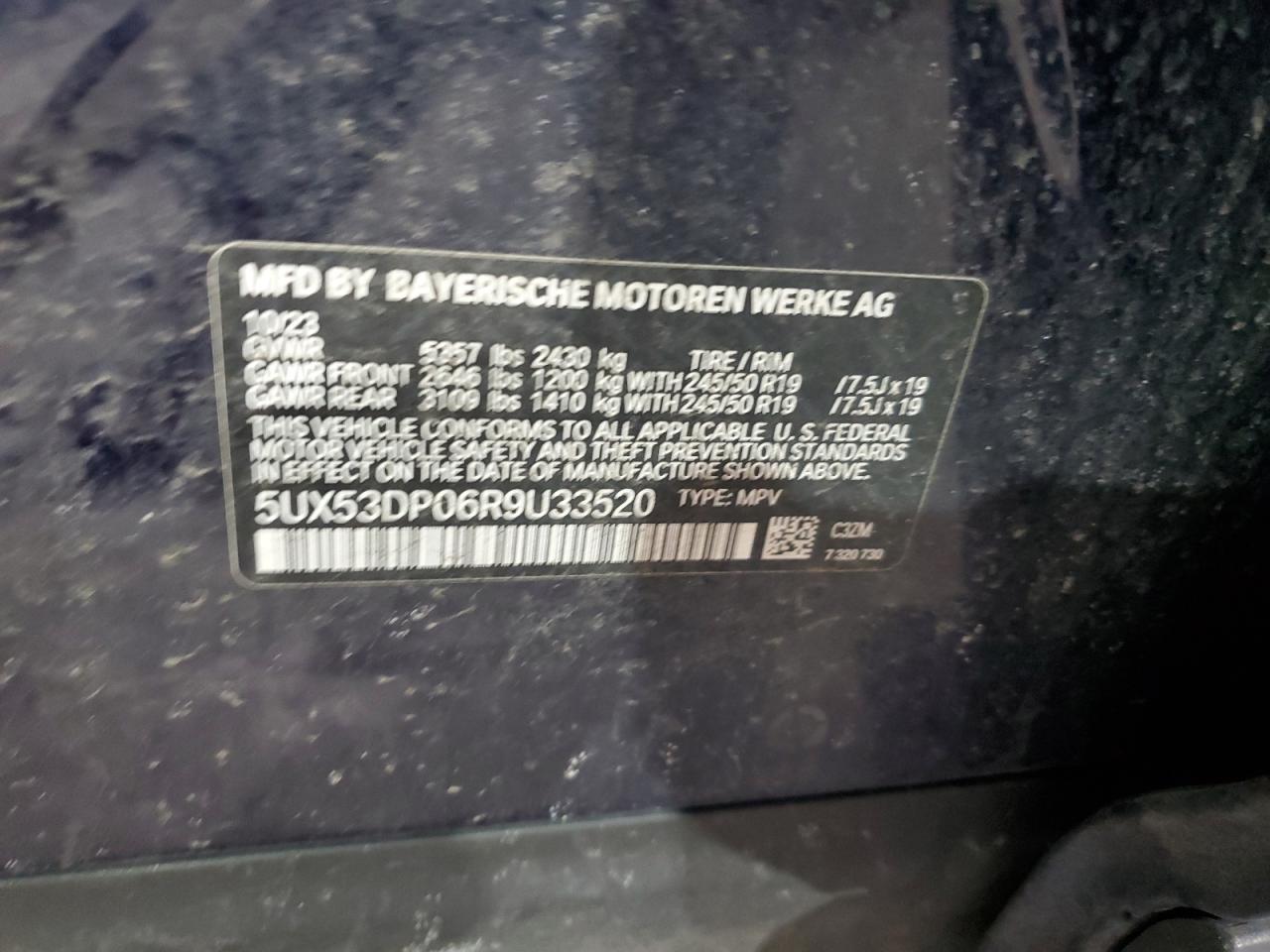 2024 BMW X3 XDRIVE30I VIN:5UX53DP06R9U33520