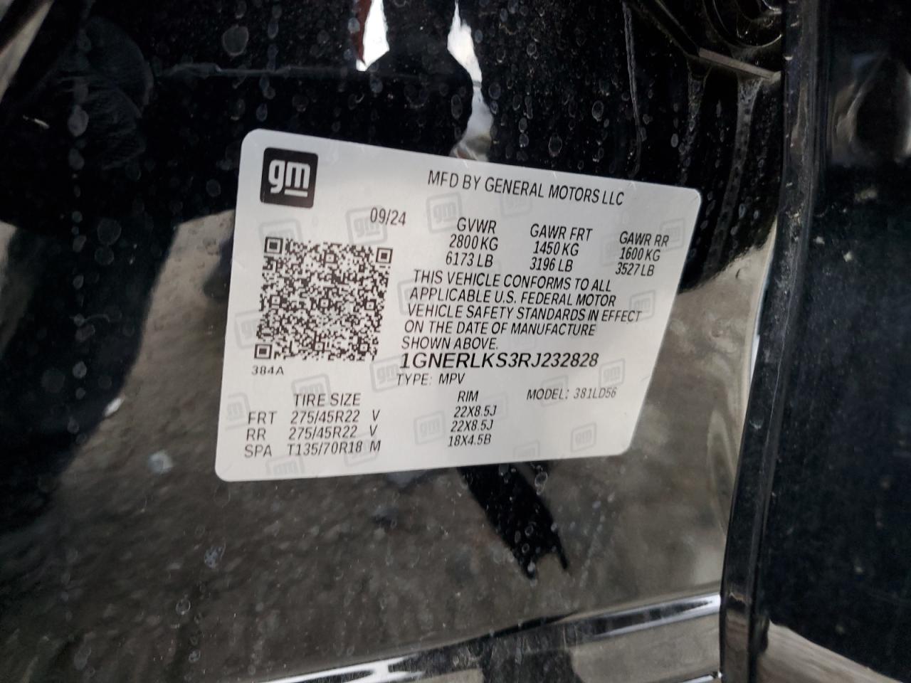 2024 CHEVROLET TRAVERSE RS VIN:1GNERLKS3RJ232828