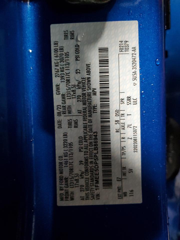 2023 FORD BRONCO BASE VIN:1FMEE5DP5PLB86943
