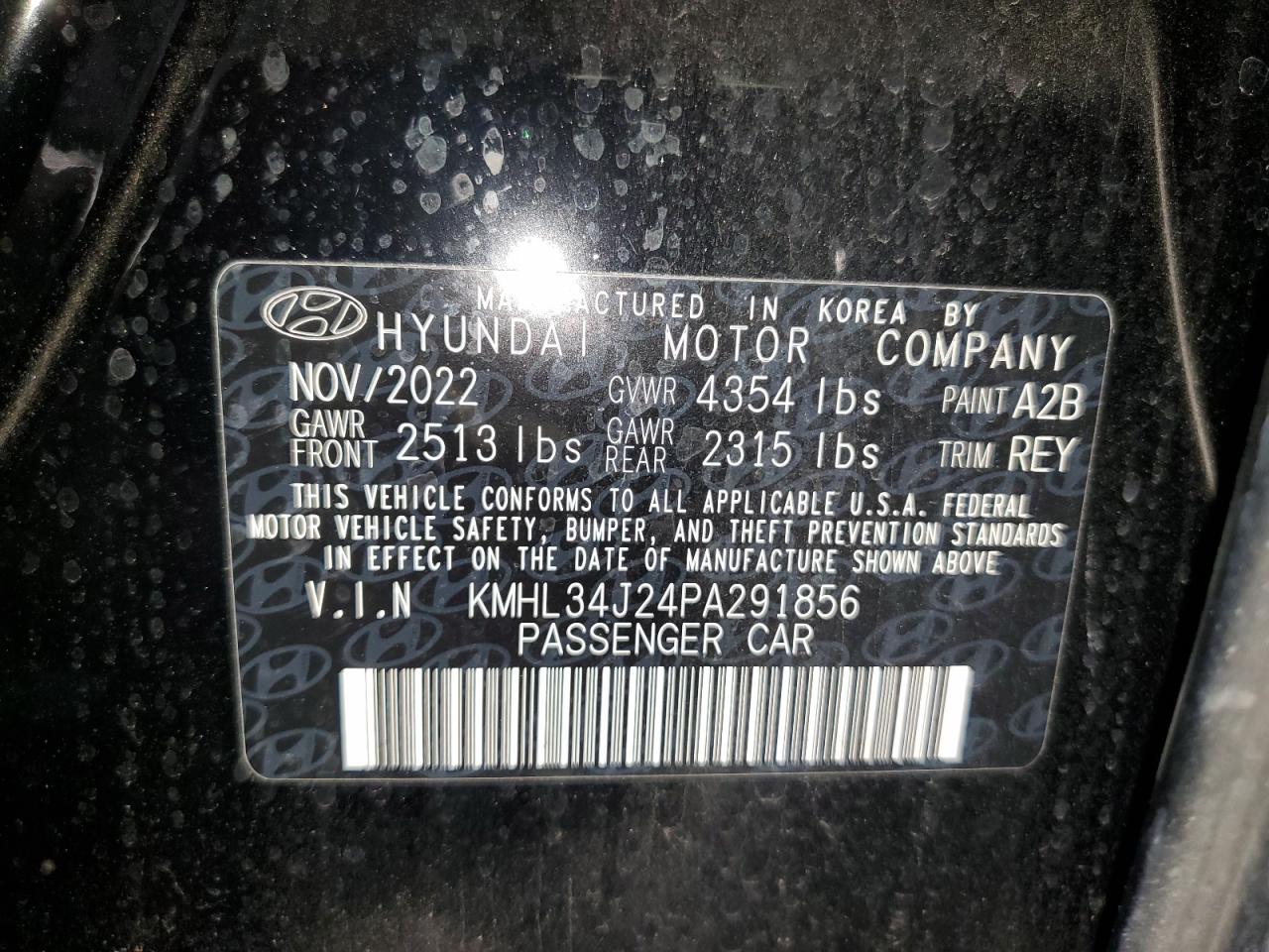 2023 HYUNDAI SONATA LIMITED VIN:KMHL34J24PA291856