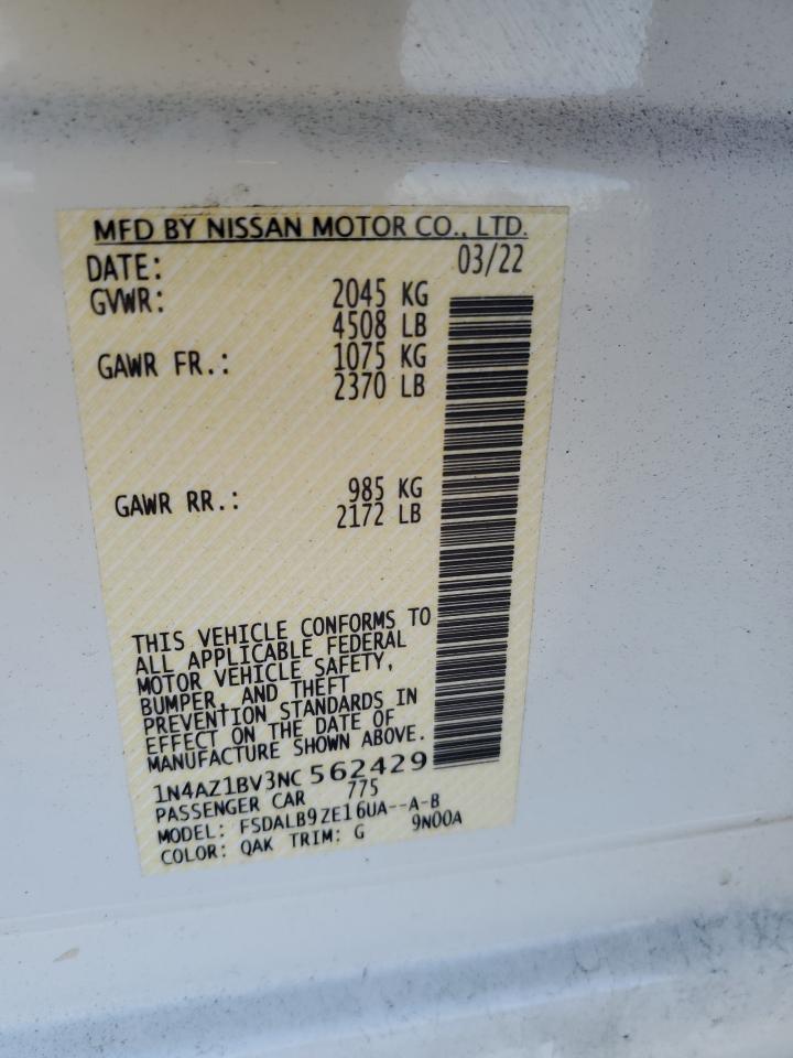 2022 NISSAN LEAF S VIN:1N4AZ1BV3NC562429
