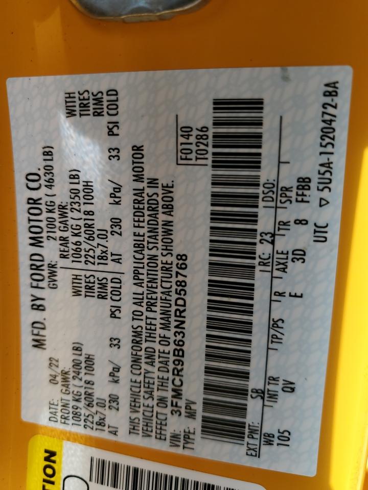 2022 FORD BRONCO SPORT BIG BEND VIN:3FMCR9B63NRD58768