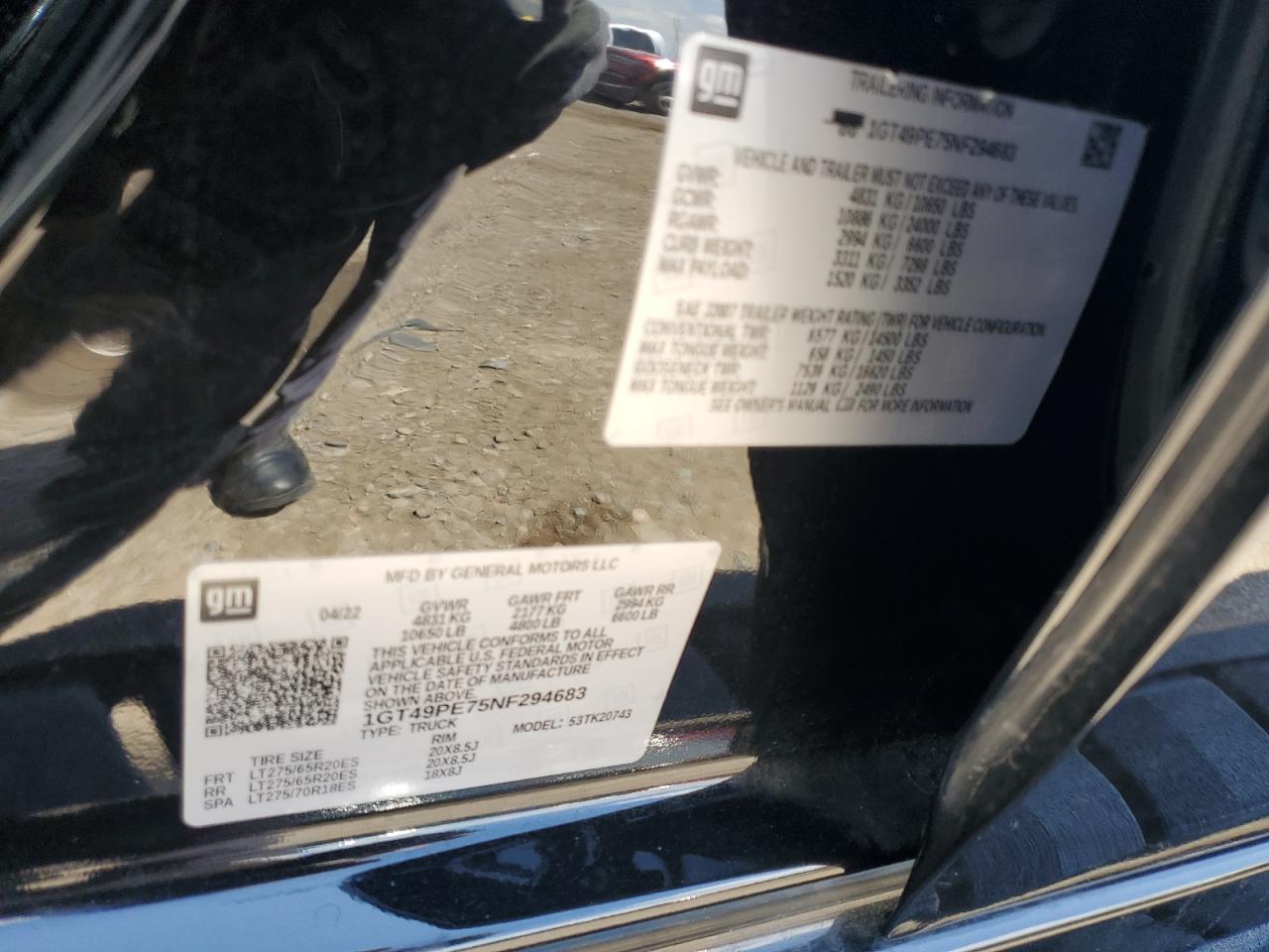 2022 GMC SIERRA K2500 AT4 VIN:1GT49PE75NF294683