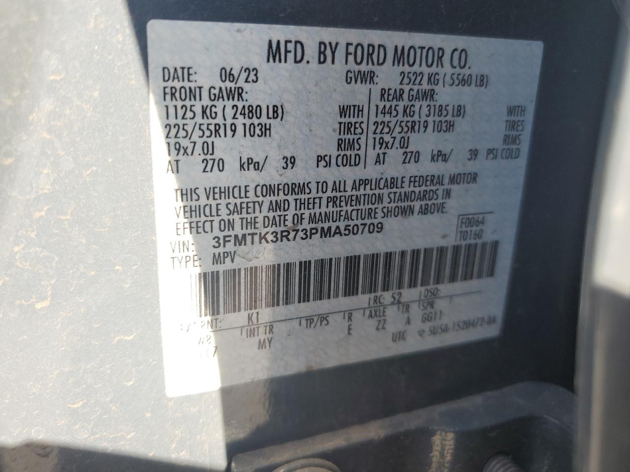 2023 FORD MUSTANG MACH-E PREMIUM VIN:3FMTK3R73PMA50709