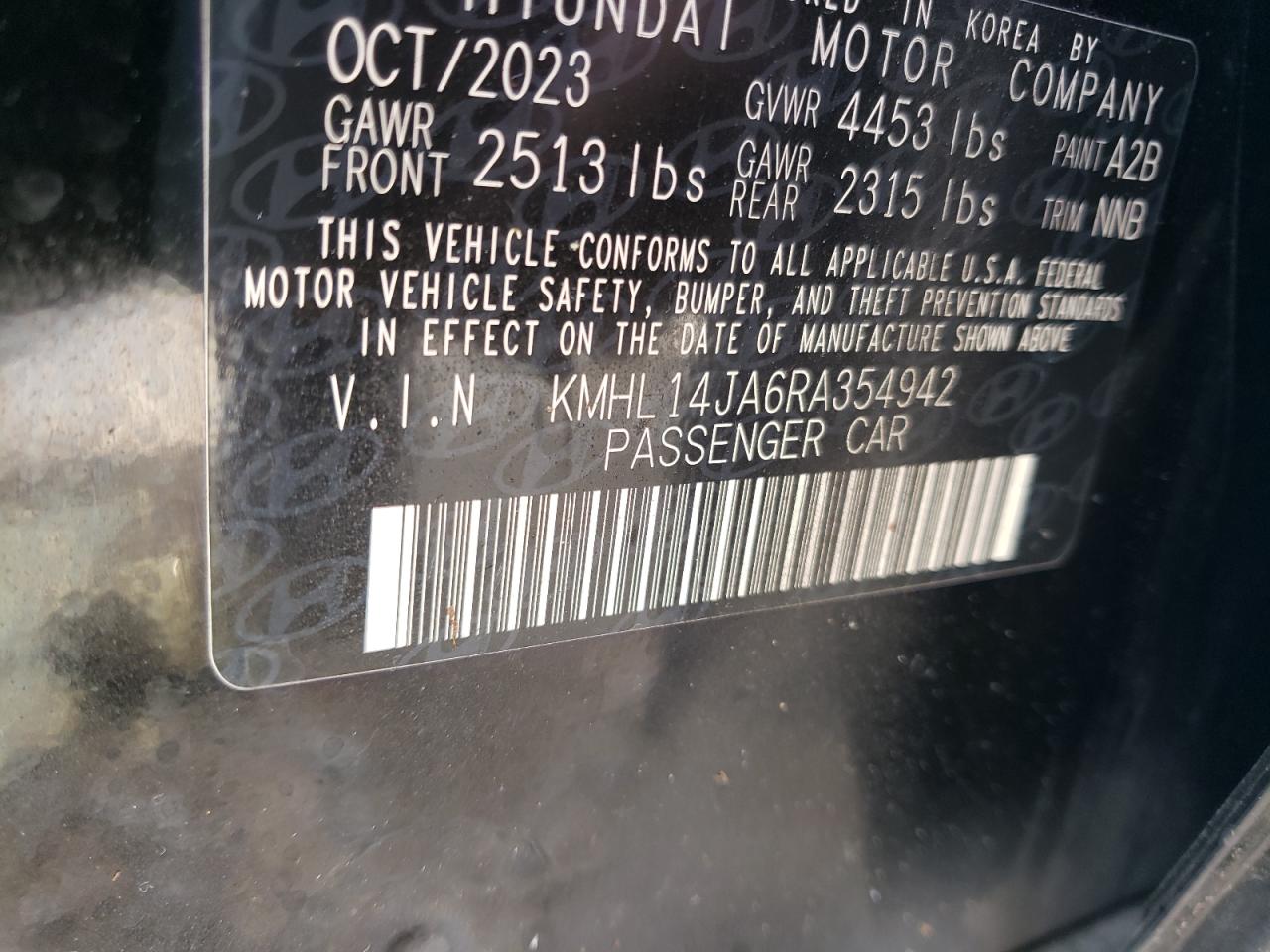 2024 HYUNDAI SONATA SEL VIN:KMHL14JA6RA354942