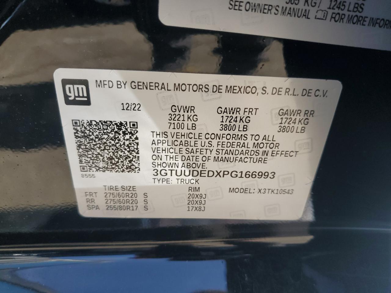 2023 GMC SIERRA K1500 SLT VIN:3GTUUDEDXPG166993