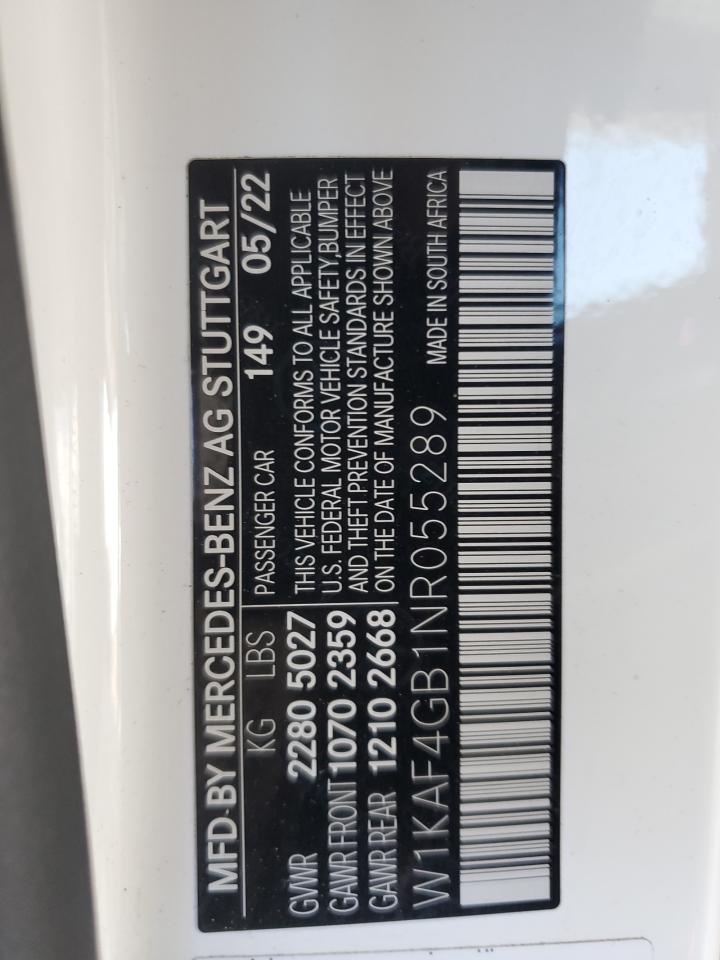 2022 MERCEDES-BENZ C 300 VIN:W1KAF4GB1NR055289