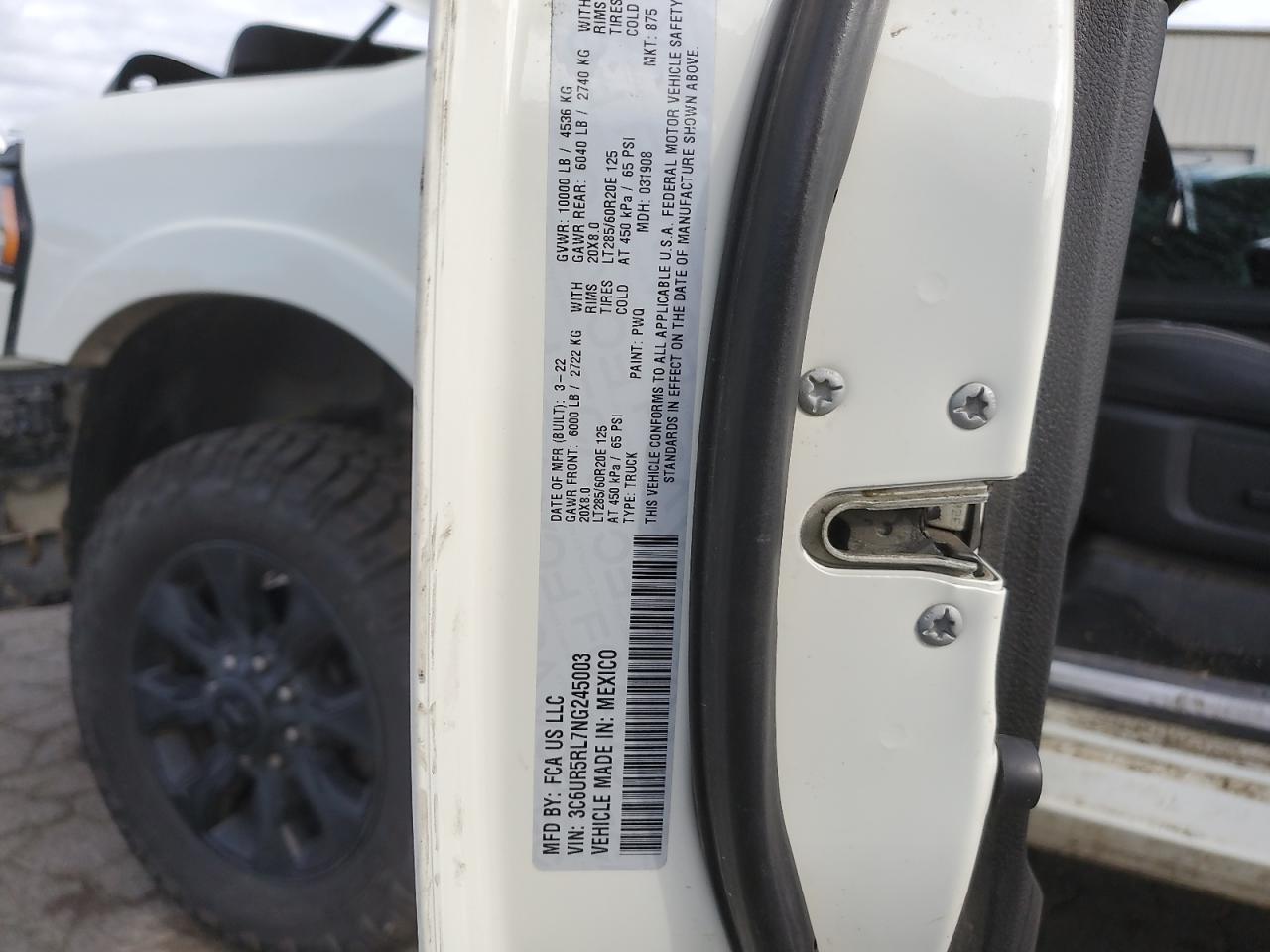 2022 RAM 2500 LIMITED VIN:3C6UR5RL7NG245003