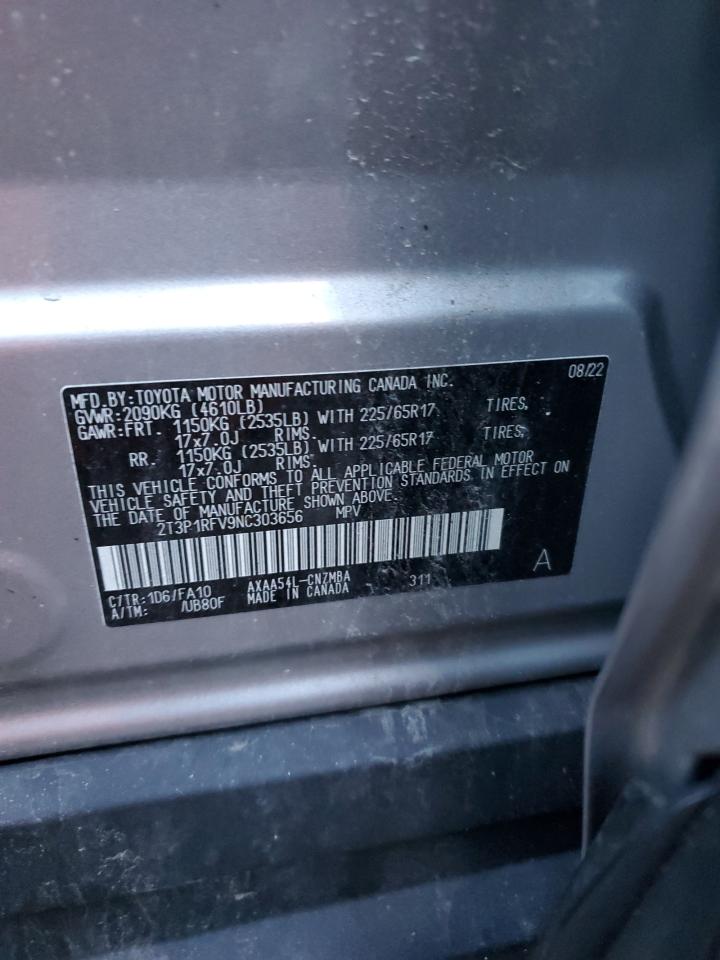 2022 TOYOTA RAV4 XLE VIN:2T3P1RFV9NC303656