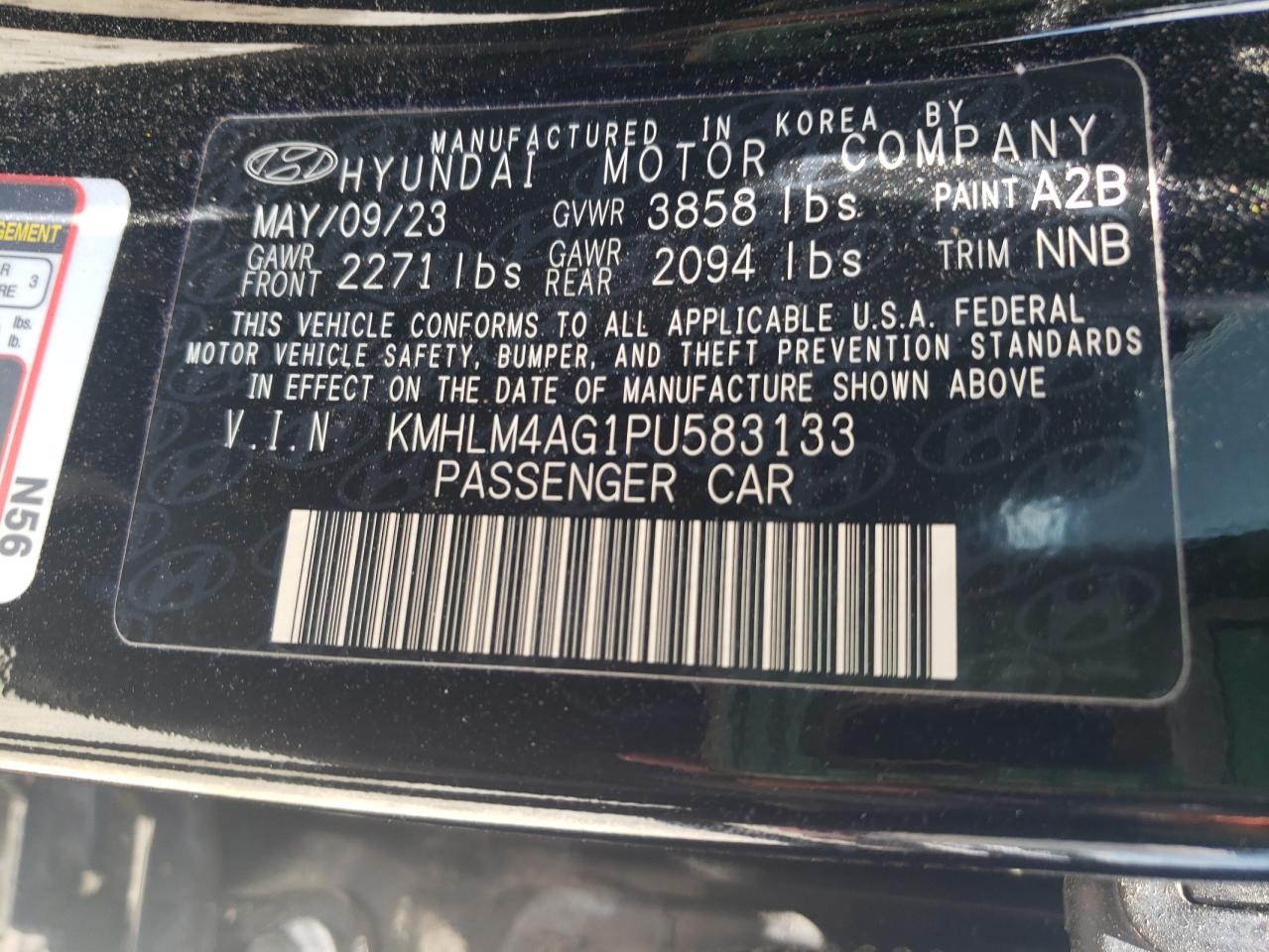 2023 HYUNDAI ELANTRA SEL VIN:KMHLM4AG1PU583133