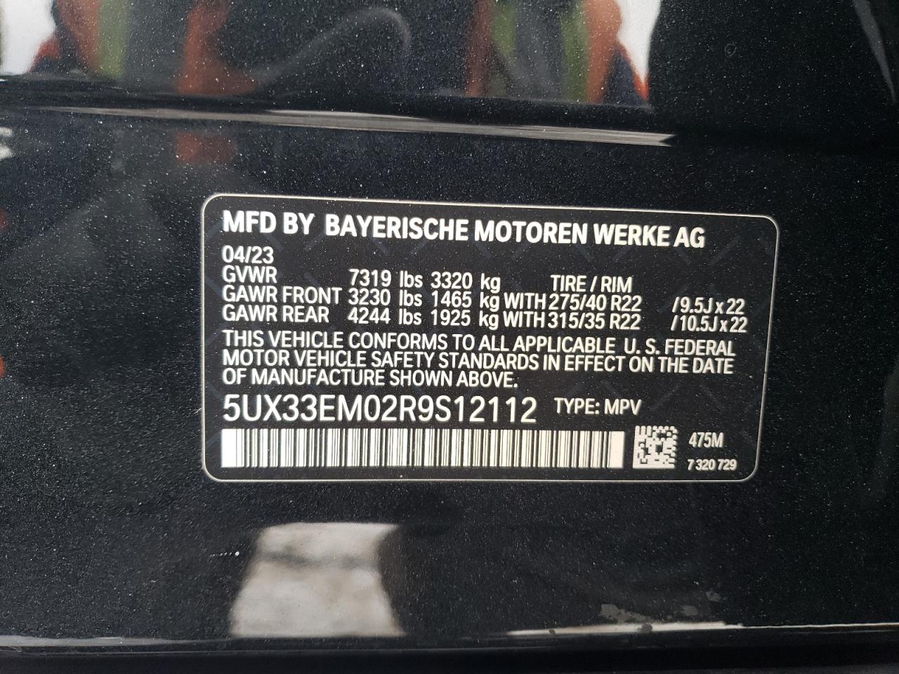 2024 BMW X7 M60I VIN:5UX33EM02R9S12112