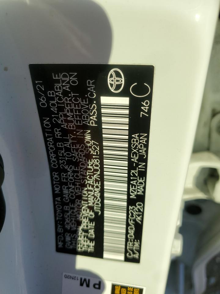 2022 TOYOTA COROLLA SE VIN:JTDS4MCE7NJ081527