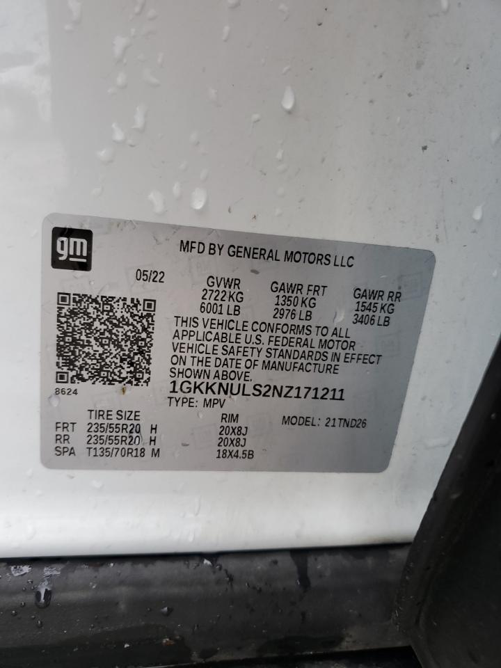 2022 GMC ACADIA SLT VIN:1GKKNULS2NZ171211