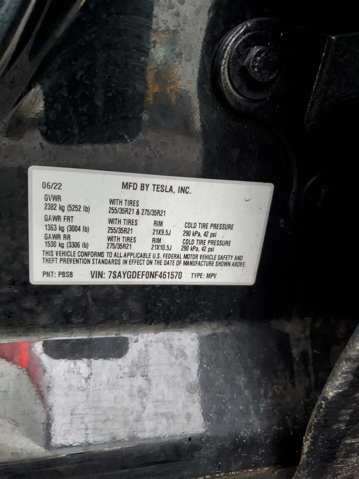 2022 TESLA MODEL Y  VIN:7SAYGDEF0NF461570
