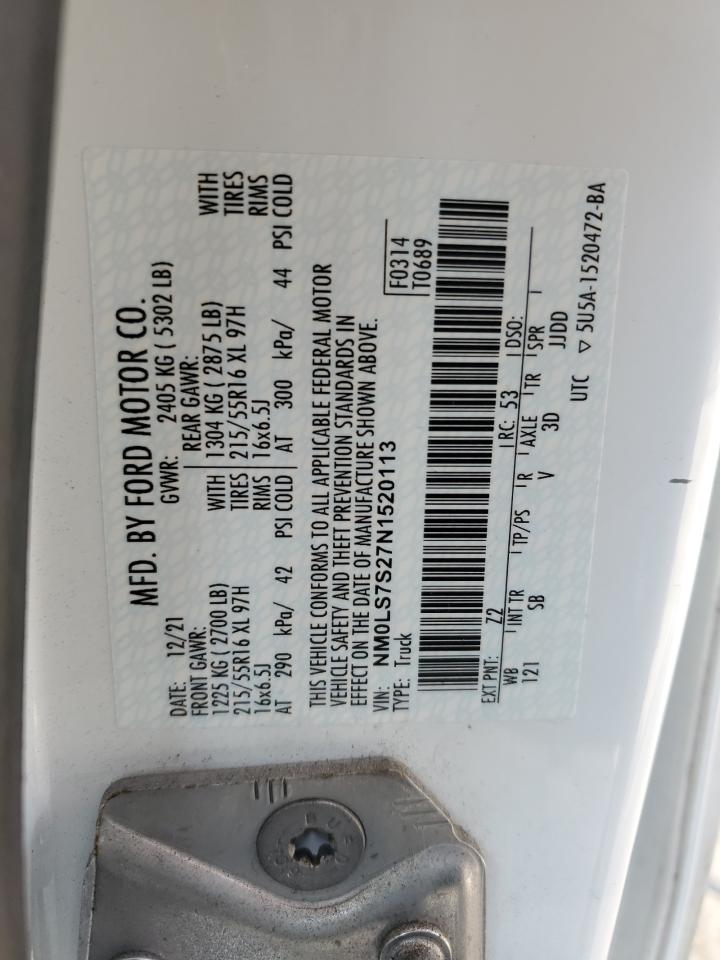 2022 FORD TRANSIT CONNECT XL VIN:NM0LS7S27N1520113