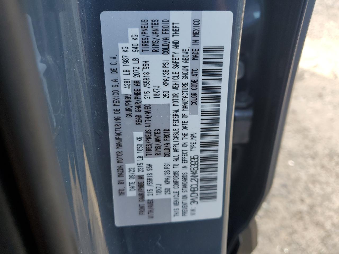 2022 MAZDA CX-30 PREFERRED VIN:3MVDMBCL2NM453935