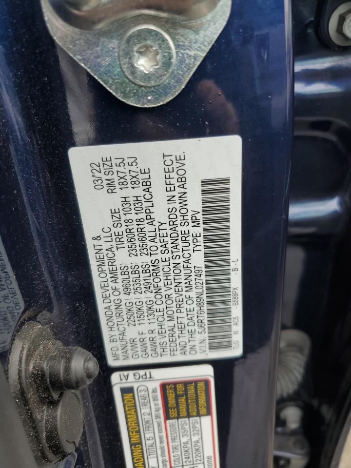 2022 HONDA CR-V EXL VIN:5J6RT6H89NL027497