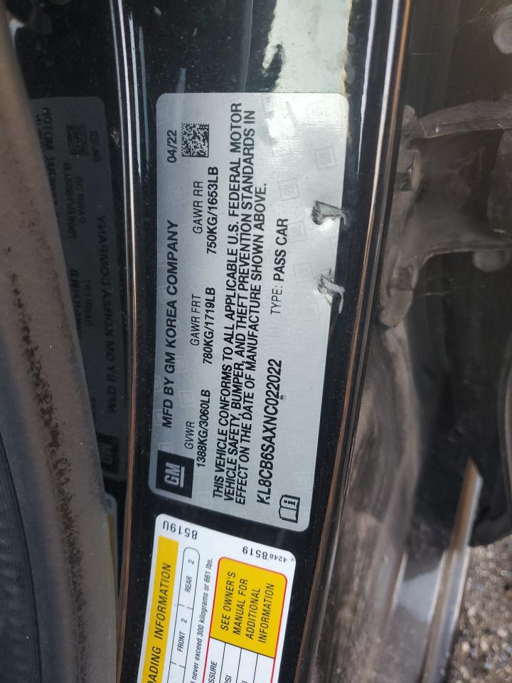 2022 CHEVROLET SPARK LS VIN:KL8CB6SAXNC022022