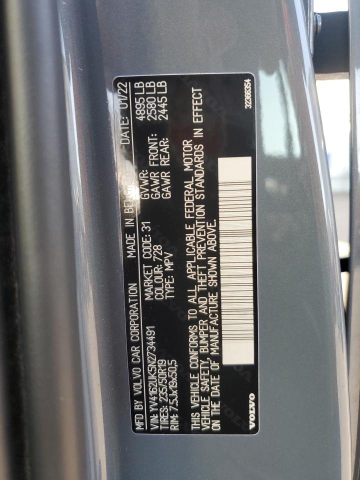 2022 VOLVO XC40 T5 MOMENTUM VIN:YV4162UK5N2734491