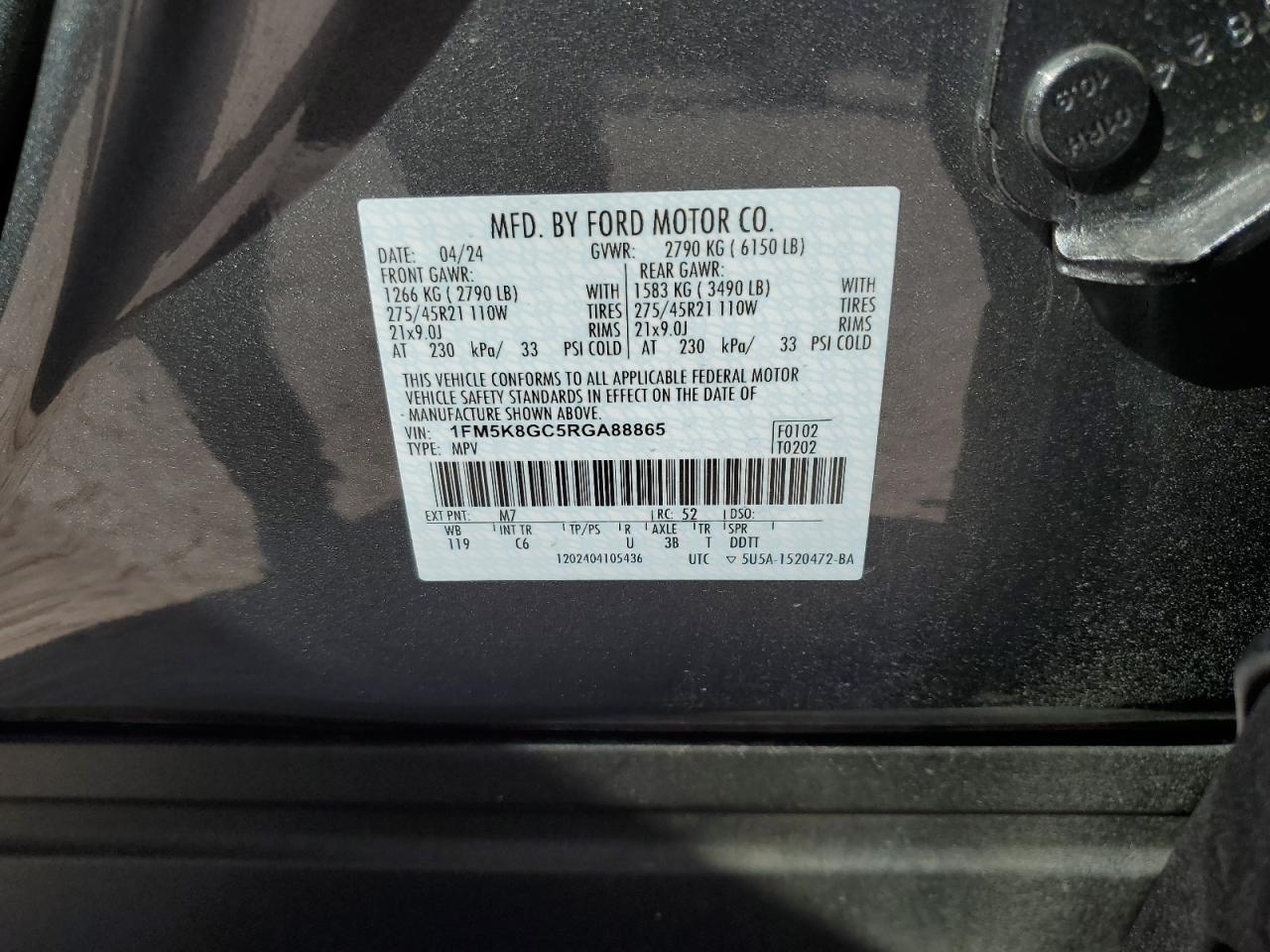 2024 FORD EXPLORER ST VIN:1FM5K8GC5RGA88865