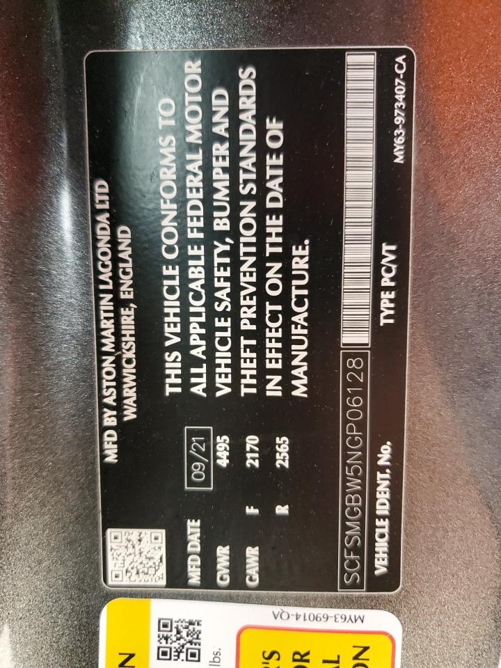 2022 ASTON MARTIN VANTAGE  VIN:SCFSMGBW5NGP06128