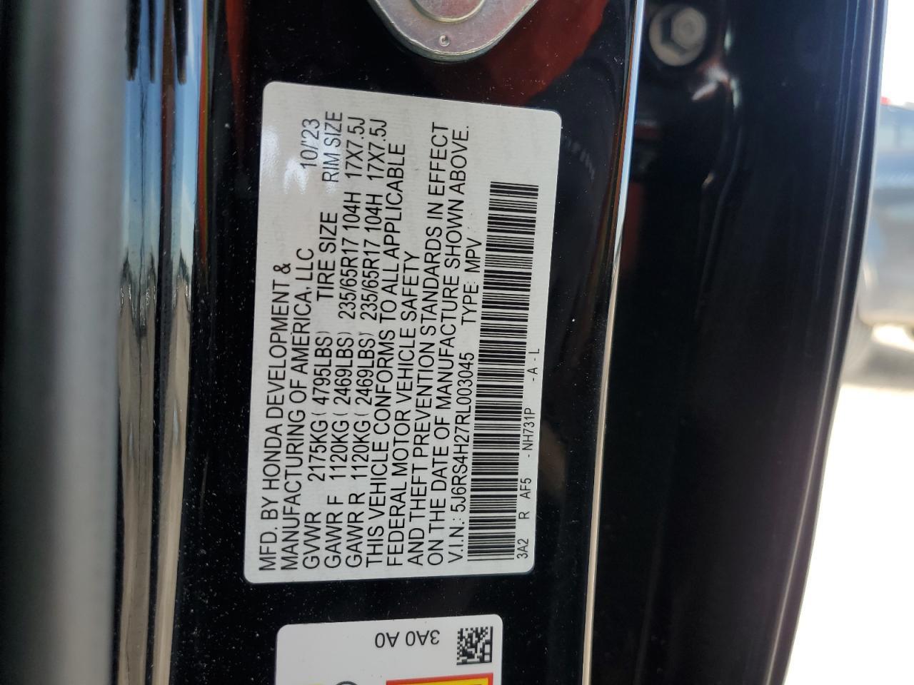 2024 HONDA CR-V LX VIN:5J6RS4H27RL003045